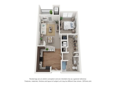 Floor plan for 1 bed, 1 bath, 720 sqft